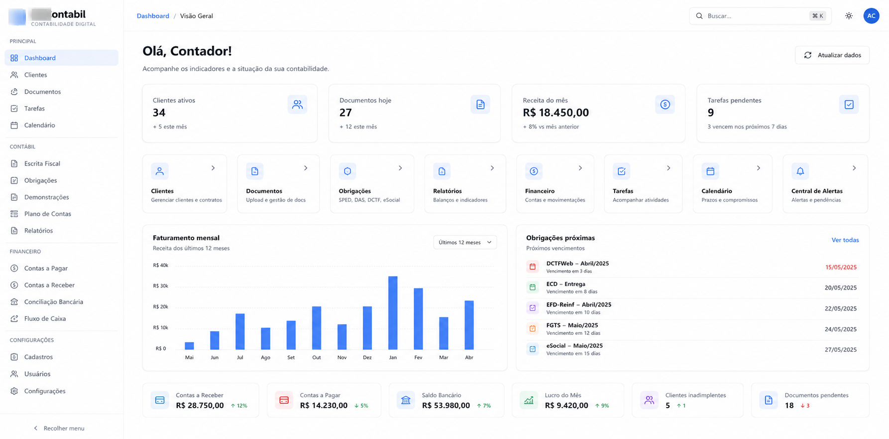 Interface do projeto Plataforma de Contabilidade Cloud