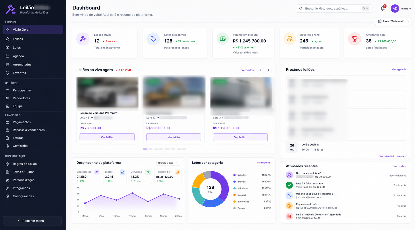 Interface do projeto Sistema de Leilões em Tempo Real
