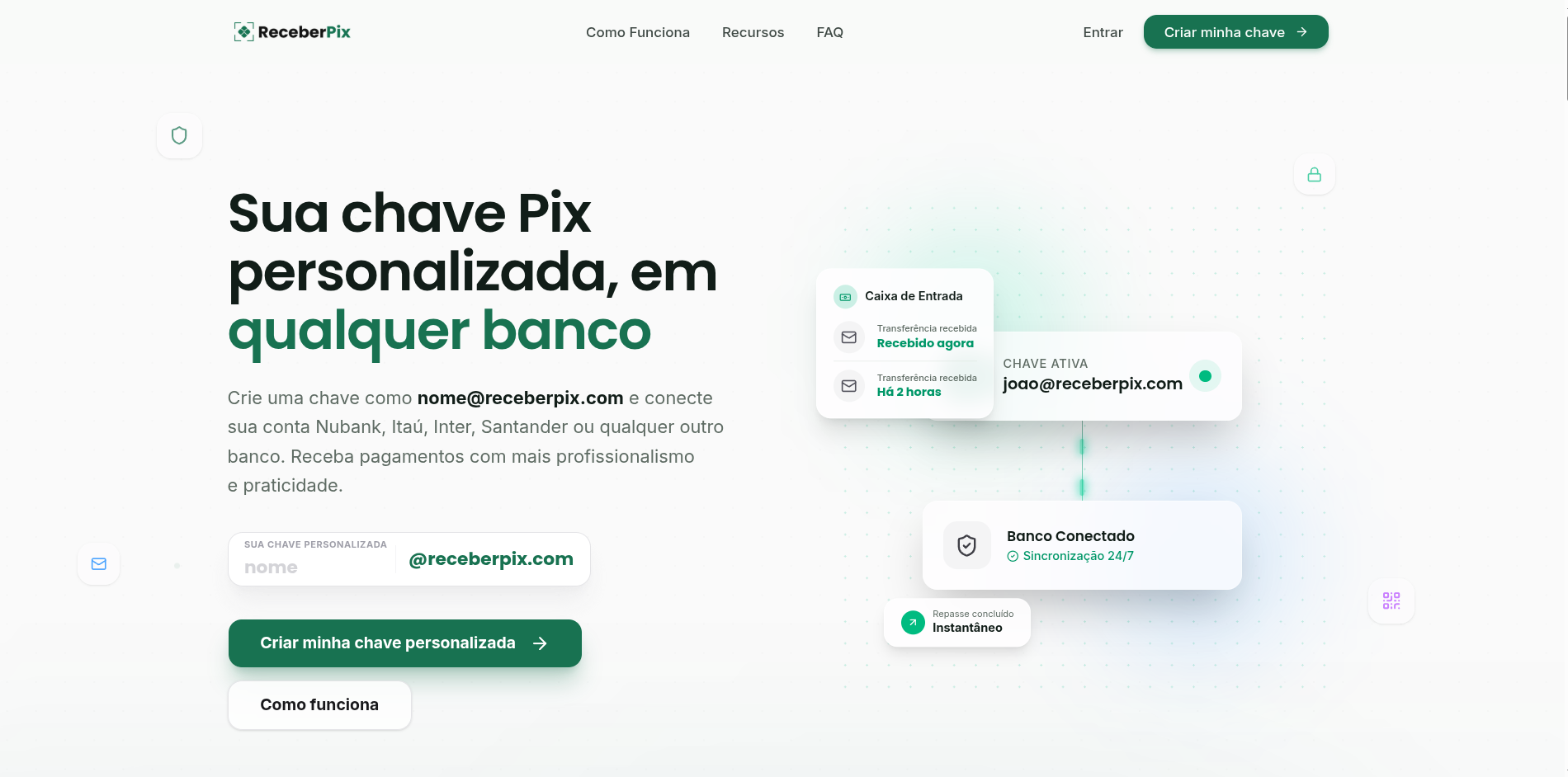 Interface do projeto ReceberPix
